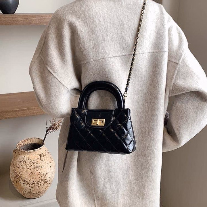 Túi Xách Nữ Đeo Chéo Cầm Tay Da Trần Trám Khóa Xoay Phối Xích Sang Trọng Wh631 - Winnie House - Ảnh 10