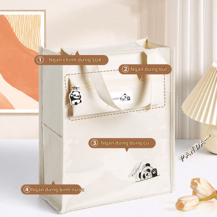 Túi Học Thêm, Phụ Đạo Hình Gấu Panda, Vải Oxford Chống Nước, Nhiều Ngăn, Tặng Kèm Móc Khóa Gấu Ch148 - Bh Kids - Ảnh 4