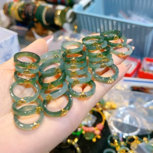 Nhẫn Ngọc Lam Thiên Nhiên Bản Vuông Bọc Sen Vàng Tây 10 Kara - Thắng Giang