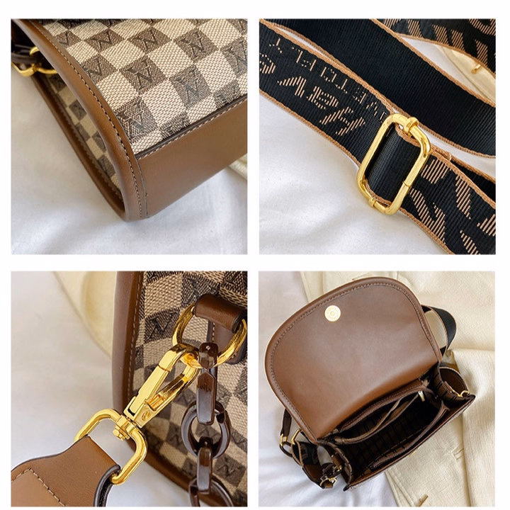 Túi Xách Nữ Đeo Chéo Cá Tính Thời Trang Họa Tiết Kẻ Ô Phối 2 Dây Sang Chảnh Wh641 - Winnie House - Ảnh 8