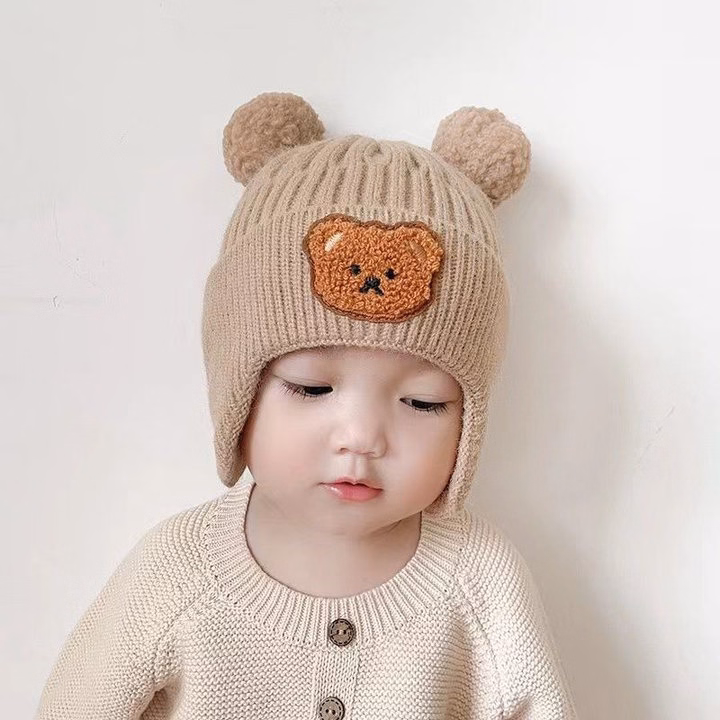 Mũ Len Cho Bé Lót Lông Cừu Hình Gấu Có Chụp Tai 55782 - Lady'S Passion - Ảnh 2