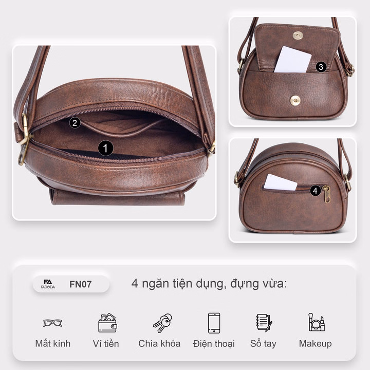 Túi Đeo Chéo Nữ Dáng Bầu Tròn Nắp Gập Fn07 - Fadoda - Ảnh 7