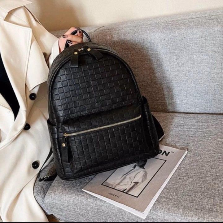 Balo Đi Học Nam Nữ Size 40 Da Mềm Vừa A4 Họa Tiết Caro Thời Trang Cá Tính Wh643, W481- Winnie House - Ảnh 4