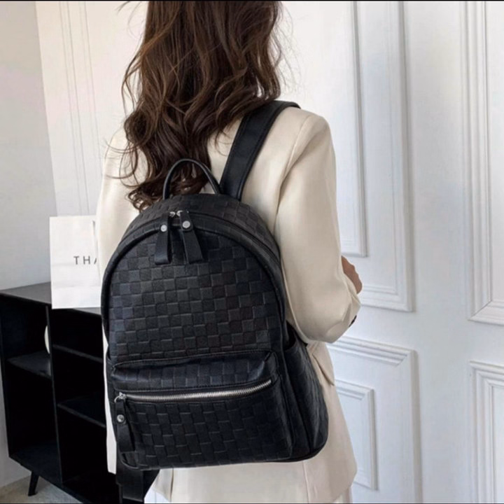 Balo Đi Học Nam Nữ Size 40 Da Mềm Vừa A4 Họa Tiết Caro Thời Trang Cá Tính Wh643, W481- Winnie House - Ảnh 2