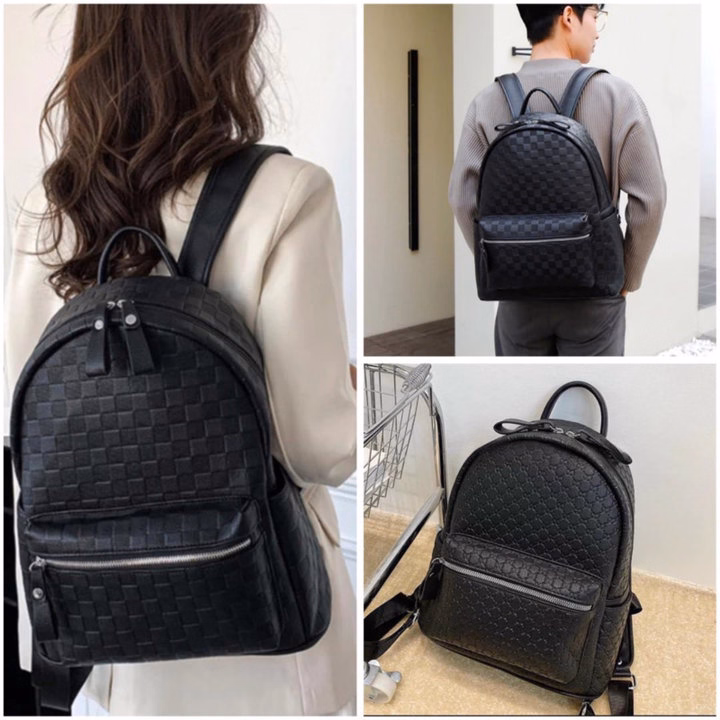 Balo Đi Học Nam Nữ Size 40 Da Mềm Vừa A4 Họa Tiết Caro Thời Trang Cá Tính Pp643 - Pipi Store