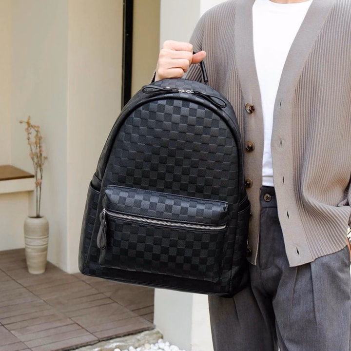 Balo Đi Học Nam Nữ Size 40 Da Mềm Vừa A4 Họa Tiết Caro Thời Trang Cá Tính Pp643 - Pipi Store - Ảnh 6