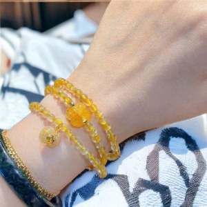 Chuỗi Thạch Anh Tóc Vàng Phối Charm Túi Tiền Vàng Tây 10 Kara - Thắng Giang