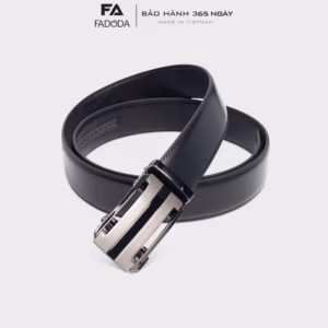 Thắt Lưng Nam Da Bò Thật Fadoda Fmt12 Mặt Đen Phối Bạc- Fadoda