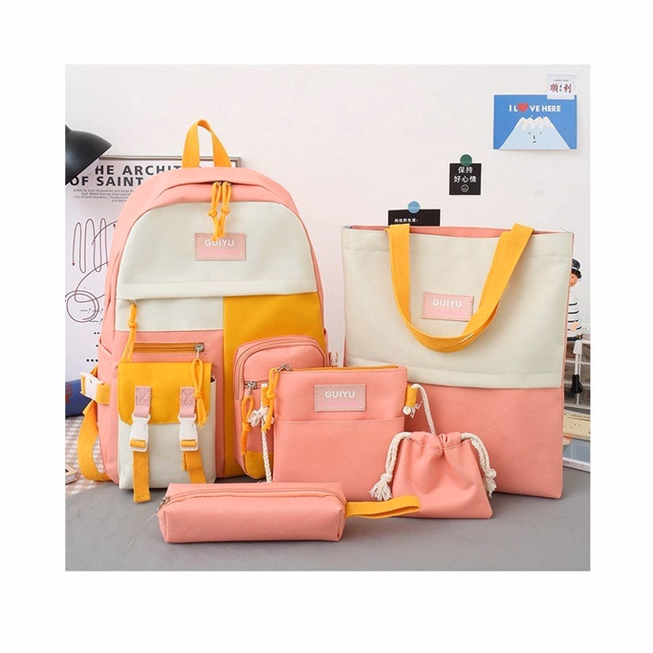 Set Balo 4 Món Phối Màu Fuiyu Phong Cách Ulzzang Vừa A4 St6565- Nana House - Ảnh 4