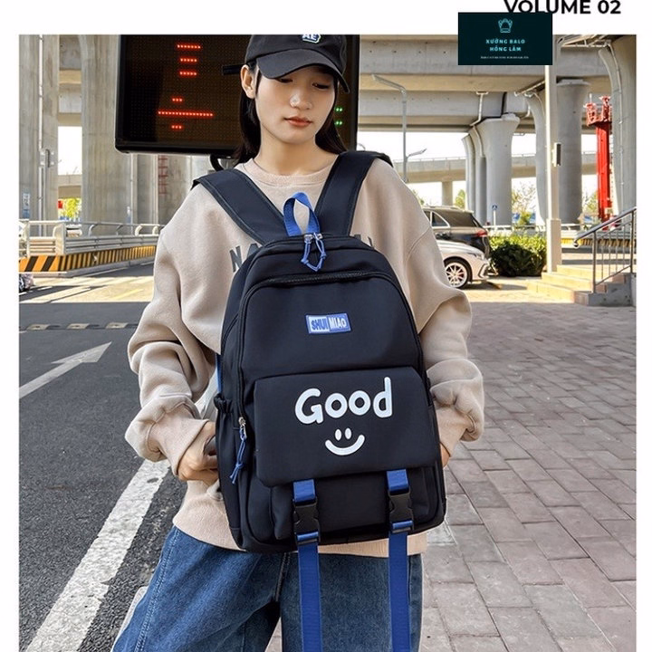 Balo Đi Học Basic Good Mặt Cười Dây Xanh Vừa A4 St4561- Nana House - Ảnh 2