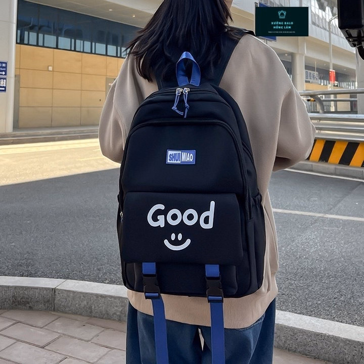 Balo Đi Học Basic Good Mặt Cười Dây Xanh Vừa A4 St4561- Nana House