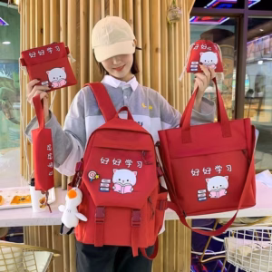 Set Balo 4 Món Mèo Đọc Sách Size Lớn Vừa A4 St1254- Nana House