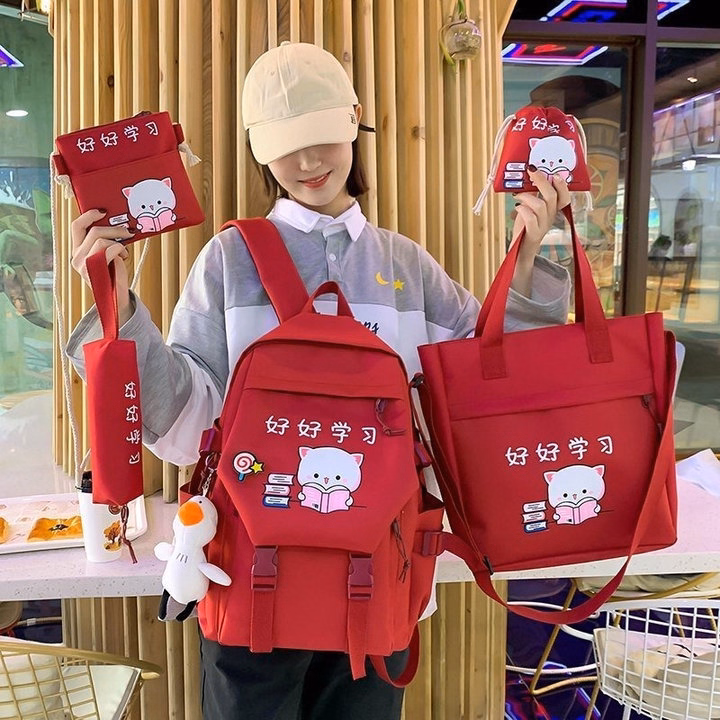 Set Balo 4 Món Mèo Đọc Sách Size Lớn Vừa A4 Ts2154- Sam Store - Ảnh 4