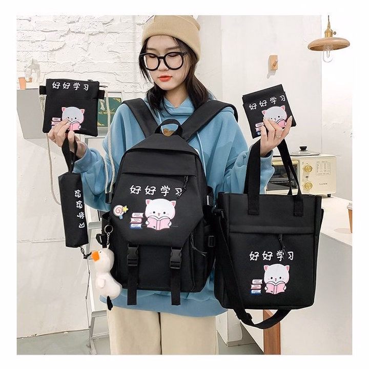 Set Balo 4 Món Mèo Đọc Sách Size Lớn Vừa A4 Ts2154- Sam Store - Ảnh 2