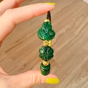 Vòng Tay Hồ Ly Cỏ Bốn Lá Ngũ Điếu Cẩm Thạch Sơn Thủy Bi Vàng Tây 10 Kara - Thắng Giang