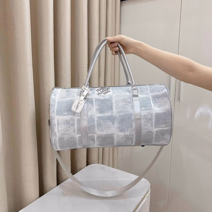 Túi Du Lịch, Túi Trống Gấp Gọn Họa Tiết Ô Trắng Phối Loang Xám Kèm Dây Đeo Tiện Lợi Pp693 - Pipi Store - Ảnh 3