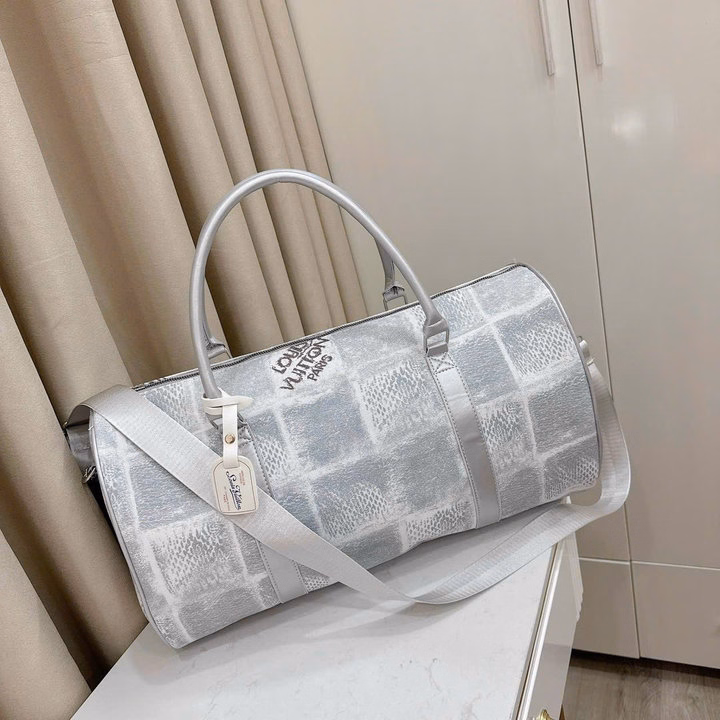 Túi Du Lịch, Túi Trống Gấp Gọn Họa Tiết Ô Trắng Phối Loang Xám Kèm Dây Đeo Tiện Lợi Pp693 - Pipi Store