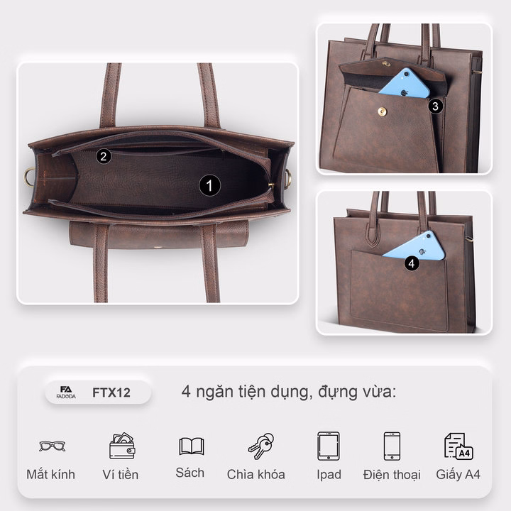 Túi Xách Nữ Thời Trang Công Sở Vuông Ngang Ftx12 - Fadoda - Ảnh 6