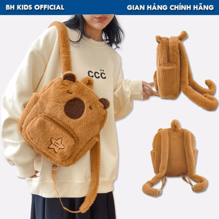 Balo Vải Lông Xù Họa Tiết Hoạt Hình Capybara Vui Nhộn, Đáng Yêu Phù Hợp Với Nhiều Lứa Tuổi Ch160 - Bh Kids