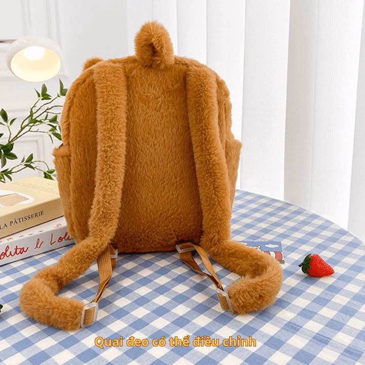 Balo Vải Lông Xù Họa Tiết Hoạt Hình Capybara Vui Nhộn, Đáng Yêu Phù Hợp Với Nhiều Lứa Tuổi Ch160 - Bh Kids - Ảnh 4