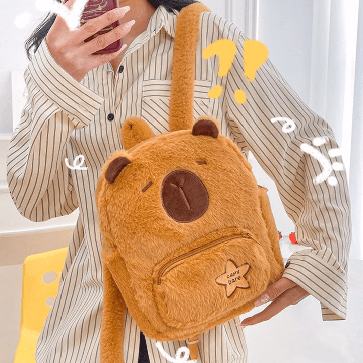 Balo Vải Lông Xù Họa Tiết Hoạt Hình Capybara Vui Nhộn, Đáng Yêu Phù Hợp Với Nhiều Lứa Tuổi Ch160 - Bh Kids - Ảnh 11