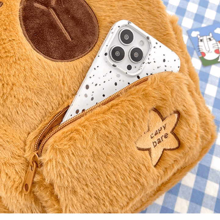 Balo Vải Lông Xù Họa Tiết Hoạt Hình Capybara Vui Nhộn, Đáng Yêu Phù Hợp Với Nhiều Lứa Tuổi Ch160 - Bh Kids - Ảnh 8