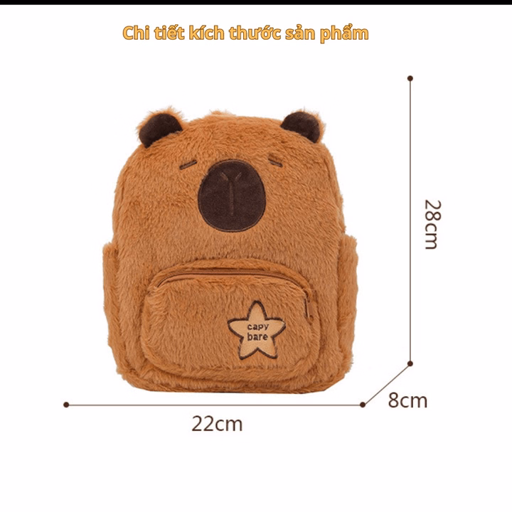 Balo Vải Lông Xù Họa Tiết Hoạt Hình Capybara Vui Nhộn, Đáng Yêu Phù Hợp Với Nhiều Lứa Tuổi Ch160 - Bh Kids - Ảnh 5