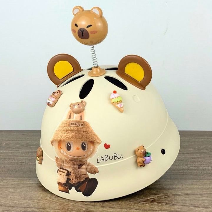Mũ Bảo Hiểm Labubu Cho Bé Tặng Kèm Charm Dễ Thương, Nón Bảo Hiểm Vành Tròn Gắn Tai Thỏ Ctb803- Bechip - Ảnh 3