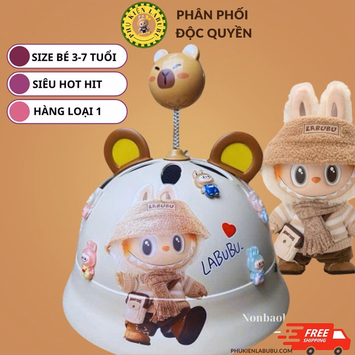 Mũ Bảo Hiểm Labubu Cho Bé Tặng Kèm Charm Dễ Thương, Nón Bảo Hiểm Vành Tròn Gắn Tai Thỏ Ctb803- Bechip - Ảnh 2