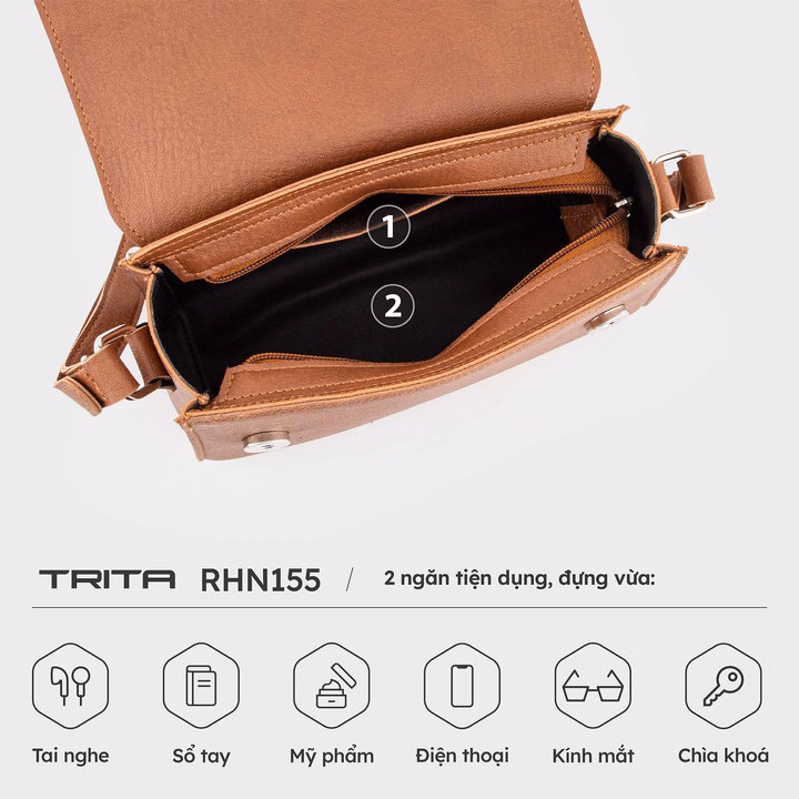 Túi Đeo Chéo Da Nữ Hình Hộp Khóa Nam Châm Basic Trita Rhn155 - Trita - Ảnh 6