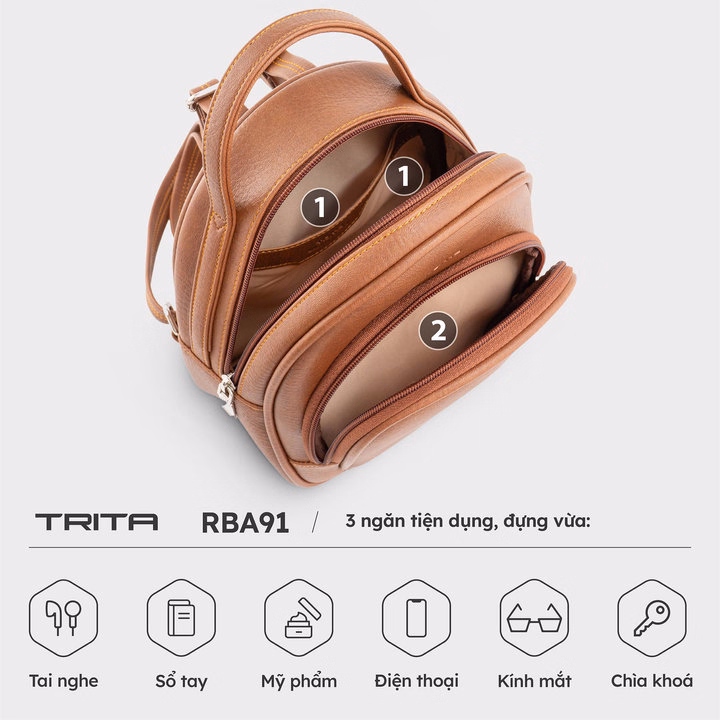 Balo Trita ( Thời Trang Nữ Phối Ngăn Phong Cách Basic Cỡ Trung - Balo Da Rba91 ) - Trita - Ảnh 6