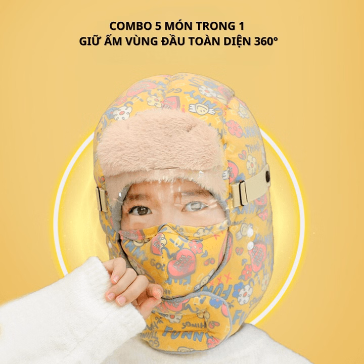 Mũ Trùm Đầu 5 Trong 1, Có Kính , Họa Tiết Funny, Phù Hợp Nhiều Lứa Tuổi, Chống Nước, Chống Gió, Giữ Ấm, 3 Lớp Dày Dặn Ch171-Bh Kids - Ảnh 2