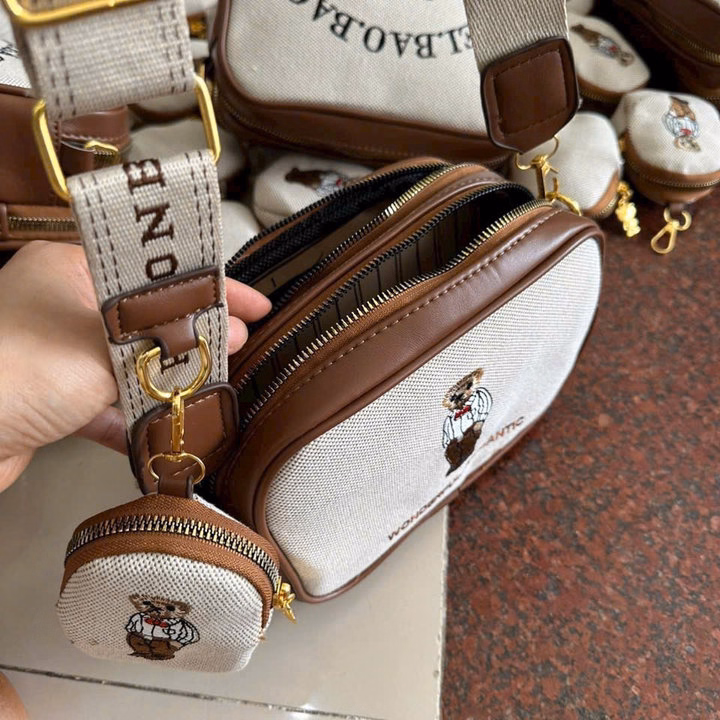 Túi Xách Nữ Đeo Chéo Hình Hộp Thêu Gấu - Siêu Dễ Thương Tặng Kèm Ví Pp720 -Pipi Store - Ảnh 6