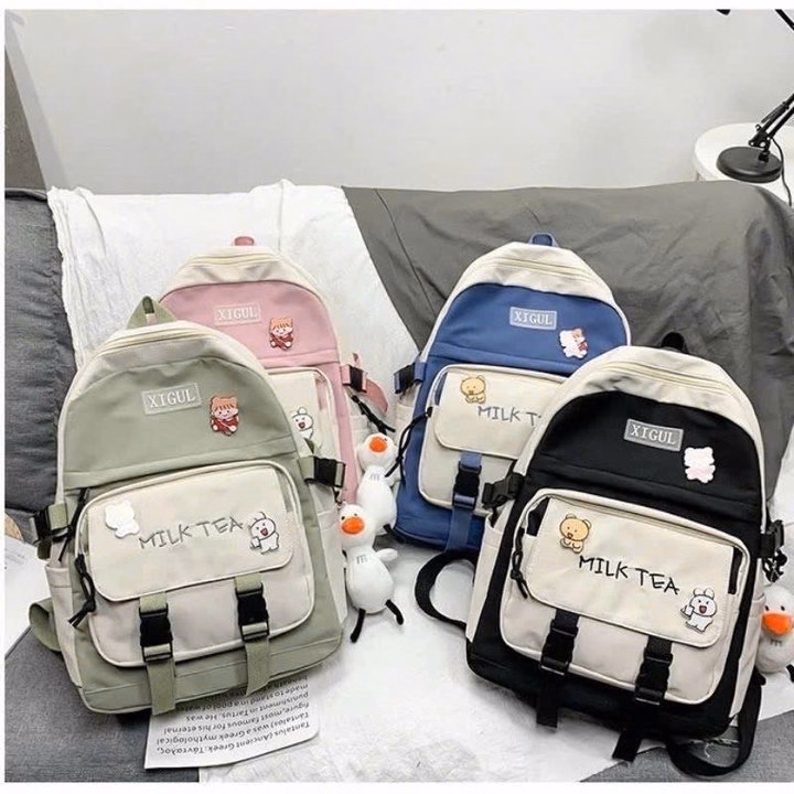 Balo Hộp Đi Học Milk Tea Vừa A4 Gf66- Sam Store