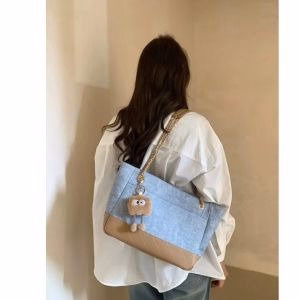 (Tặng Kèm Móc Mây) Túi Công Sở Nữ Tote - Túi Xách Đeo Vai Phối Vải Bò Hàng Đẹp Dễ Thương 46 - Ảnh 5