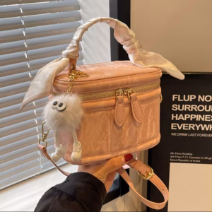 Cốp Đeo Chéo Cầm Tay Da Nhung Loang Phong Cách Thời Trang Sang Trọng, Kèm Móc Gấu Và Khăn Lụa 101