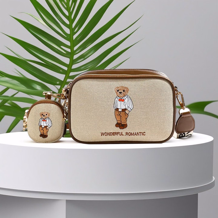 Túi Xách Nữ Đeo Chéo Hình Hộp Thêu Gấu - Siêu Dễ Thương Tặng Kèm Ví Wh720, W539 - Winnie House