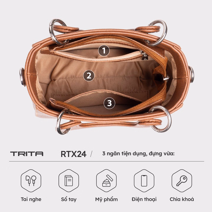 Túi Trita ( Thời Trang Nữ Quai Bản To Phối Khoen Kim Loại Cỡ Nhỏ - Túi Xách Da Rtx24 ) - Trita - Ảnh 6