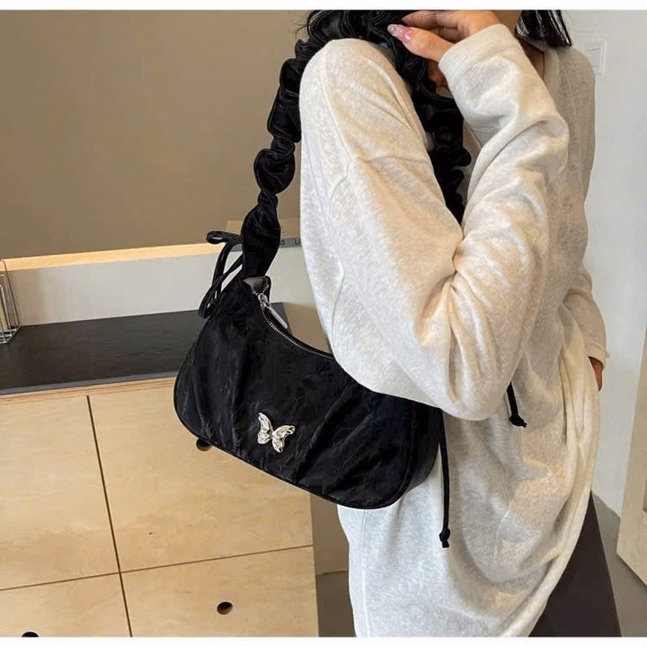 Túi Xách Đeo Chéo Quai Rúm Nơ Da Nhung Điệu Đà Pp741 - Pipi Store - Ảnh 8