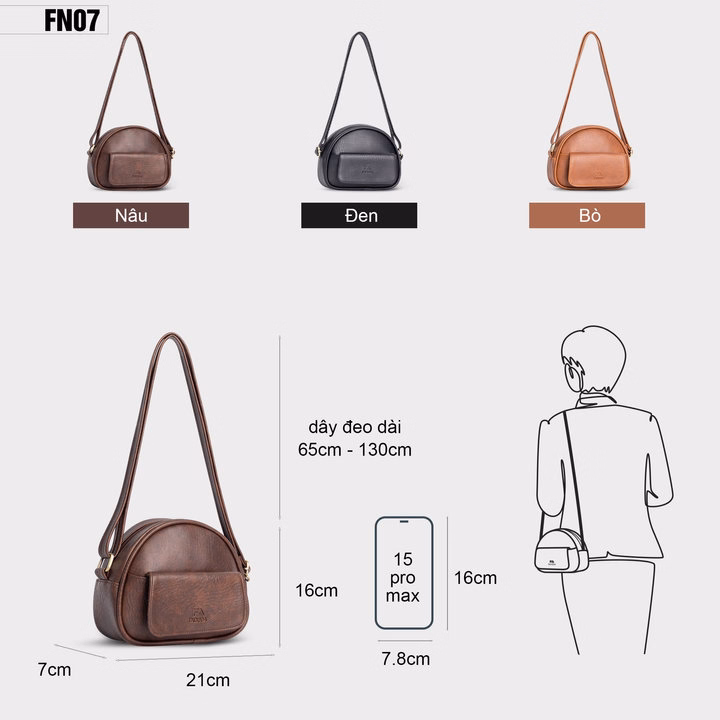 Túi Đeo Chéo Nữ Dáng Bầu Tròn Nắp Gập Fn07 - Fadoda - Ảnh 2
