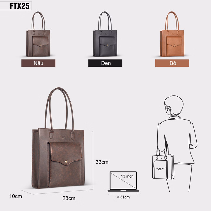 Túi Xách Nữ Đeo Vai Thời Trang Dáng Đứng Fadoda Ftx25 - Ảnh 14