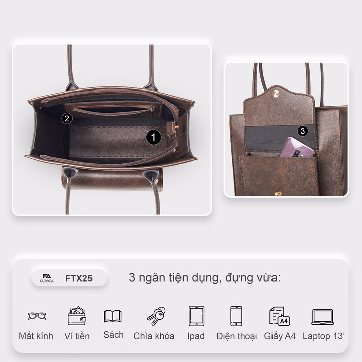 Túi Xách Nữ Đeo Vai Thời Trang Dáng Đứng Fadoda Ftx25 - Ảnh 19