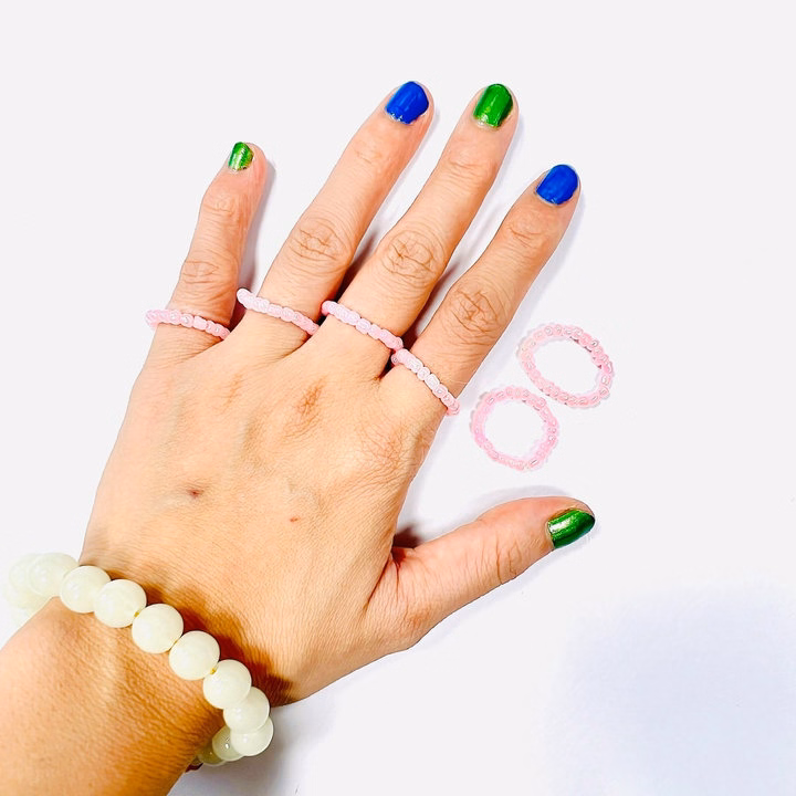 Nhẫn Handmade Màu Hồng Mã 06 Dạng Tròn Lấp Lánh - Ảnh 2