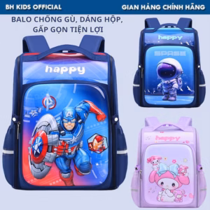 Balo Chống Gù Dáng Hộp, Dễ Gấp Gọn, Họa Tiết Hoạt Hình 3D Nổi, 2 Lớp Học Sinh Trẻ Em Lớp 1 - Lớp 6, Kiểu Nhật Cao Cấp Ch180 - Bh Kids