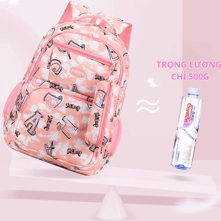 Tặng Kèm Hộp Bút - Balo Ulzzang Họa Tiết Cloud Xinh Xắn Cho Bé Gái, Vải Polyester Chống Nước, Chống Sốc, Siêu Nhẹ Ch179-Bh Kids - Ảnh 4