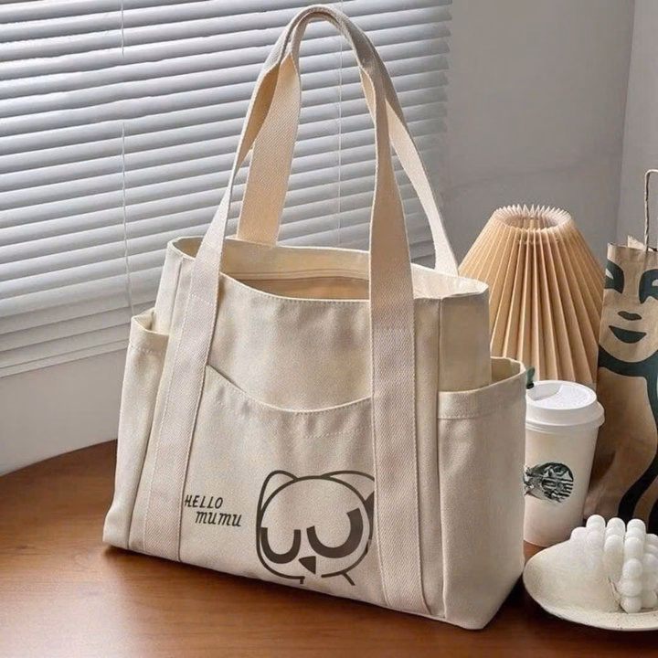 Túi Xách Túi Đeo Vai Vải Canvas Hình Hello Mumu - Haras