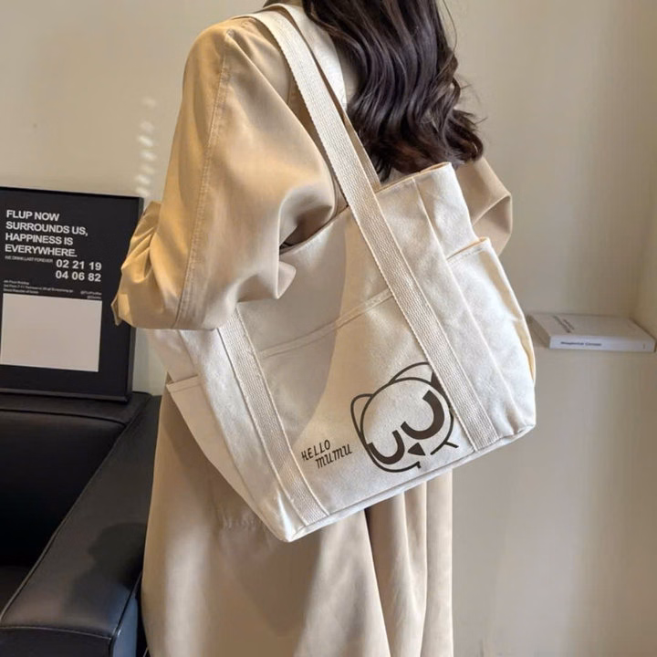 Túi Xách Túi Đeo Vai Vải Canvas Hình Hello Mumu - Haras - Ảnh 4