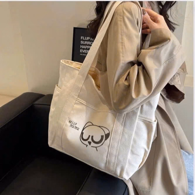 Túi Xách Túi Đeo Vai Vải Canvas Hình Hello Mumu - Haras - Ảnh 6