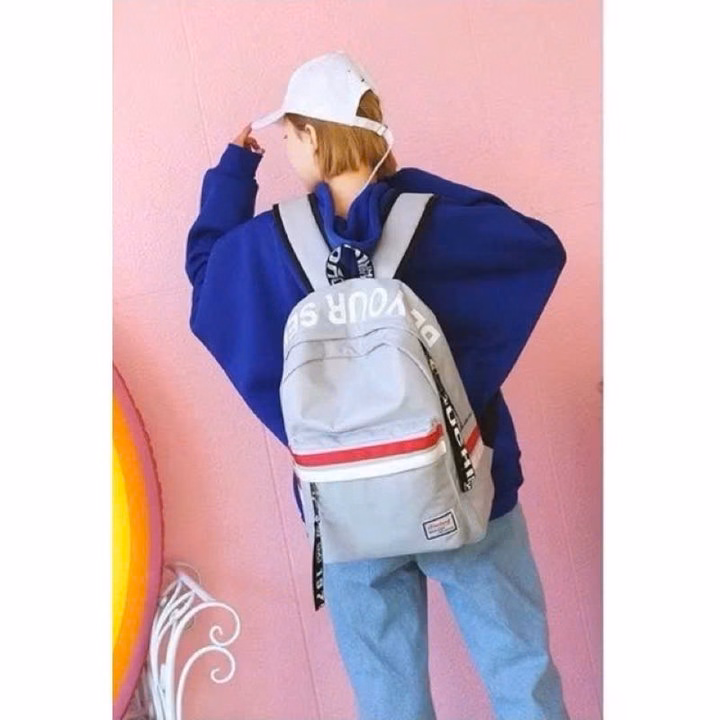 Balo Vải Bố Vừa A4 Be Your Sọc Ngang Đỏ Trắng St87Yt-Sam Store - Ảnh 3