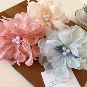 Combo 3 Kẹp Hoa Lụa Bản To Lụa Mềm - Mix Màu Pastel